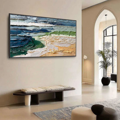 COASTAL DRIFT: Textured Abstract Seascape Impasto Oil Painting | Abstract mood, soft natural light studio shot