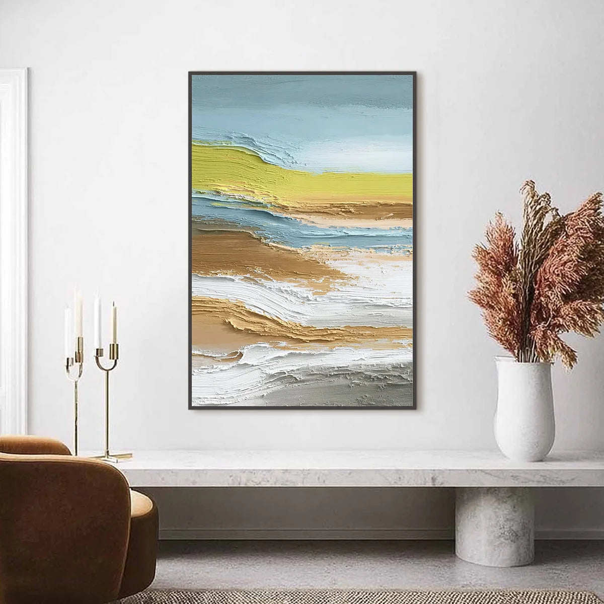 COASTAL DRIFT: Vertical Textured Abstract Coastal Landscape Painting | Abstract closeup, raised brushwork detail