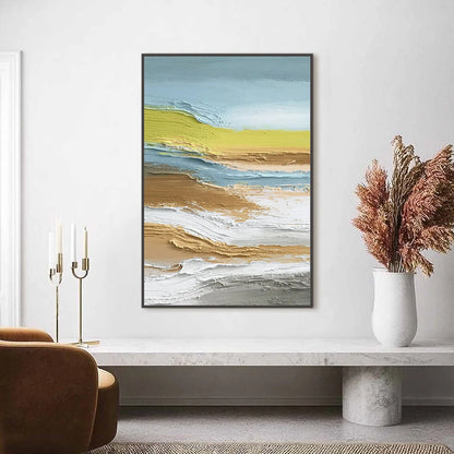 COASTAL DRIFT: Vertical Textured Abstract Coastal Landscape Painting | Abstract closeup, raised brushwork detail