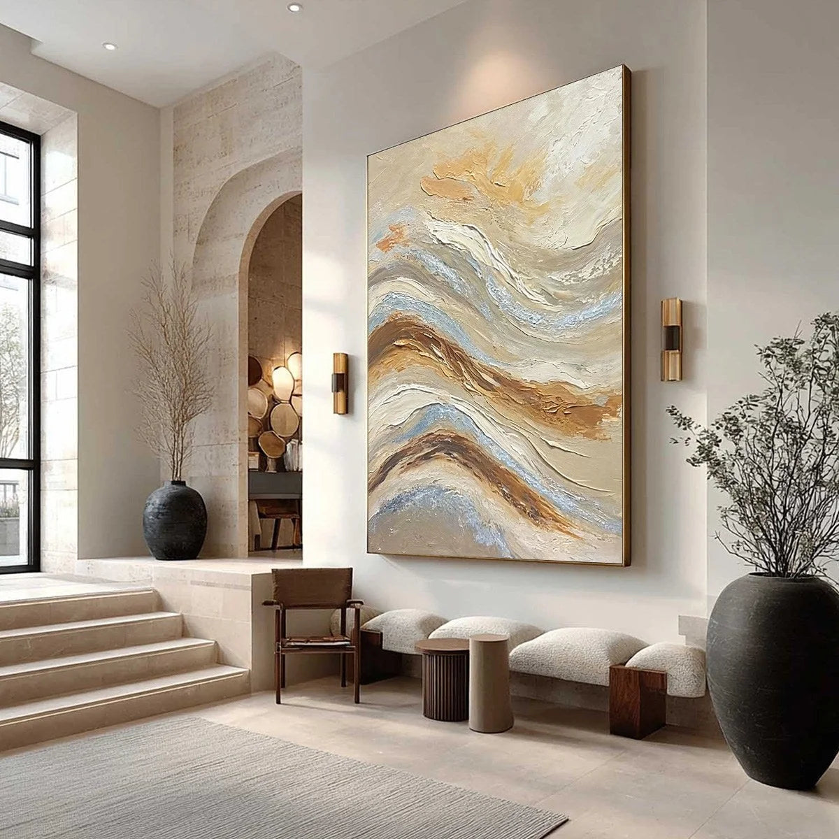 COASTAL DRIFT: Wabi Sabi Inspired Textured Abstract Oil Painting | Abstract mood, soft natural light studio shot