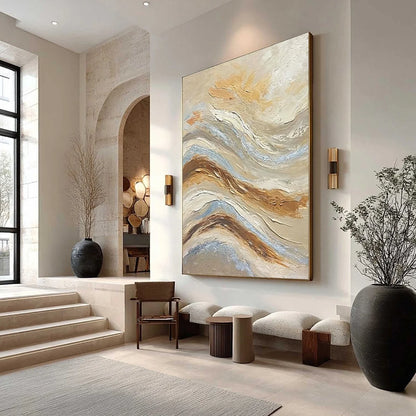 COASTAL DRIFT: Wabi Sabi Inspired Textured Abstract Oil Painting | Abstract mood, soft natural light studio shot