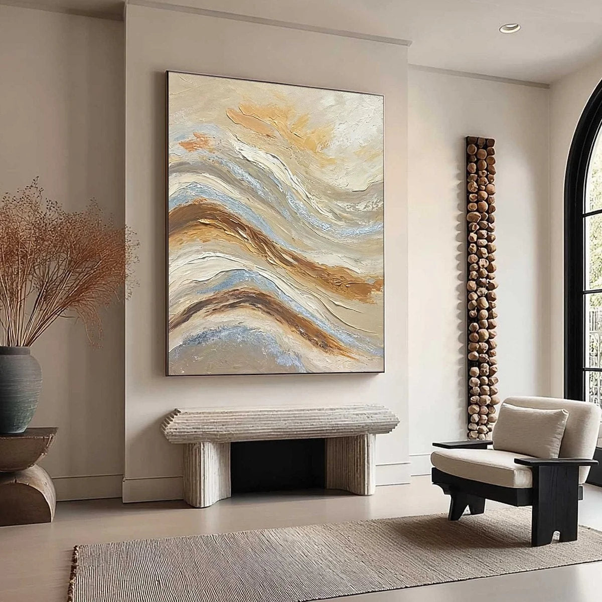 COASTAL DRIFT: Wabi Sabi Inspired Textured Abstract Oil Painting | beige palette, original Hand-painted on premium stretched canvas using artist-grade oils; rich layered surface combines smooth gra...
