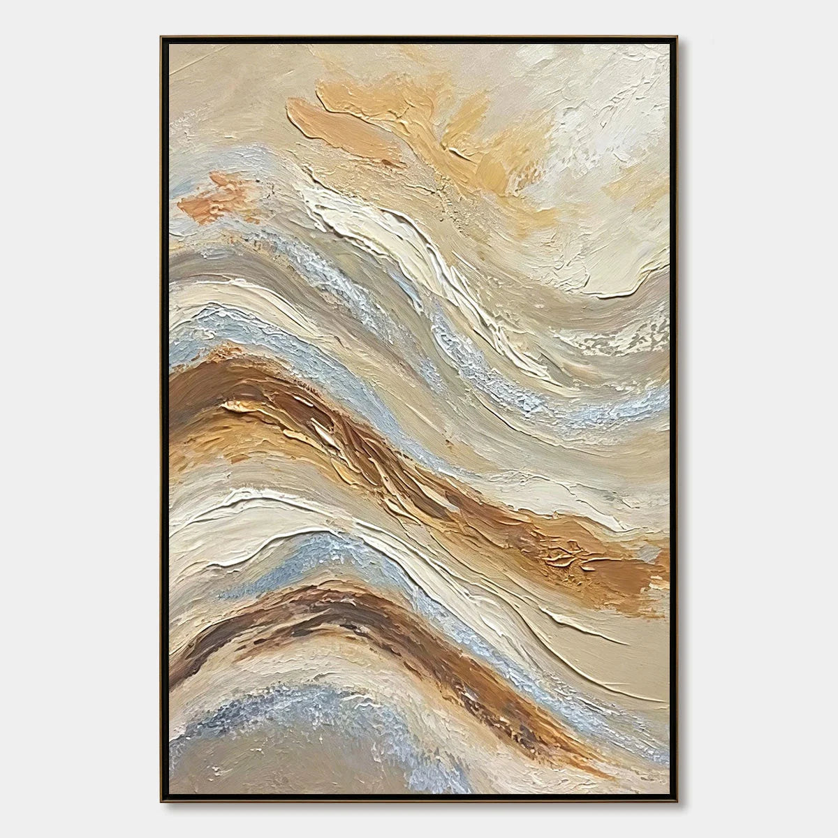 COASTAL DRIFT: Wabi Sabi Inspired Textured Abstract Oil Painting | hanging in COASTAL DRIFT: Wabi Sabi Inspired Textured Abstract Oil Painting featuring layered textured brushwork in refined tones;...