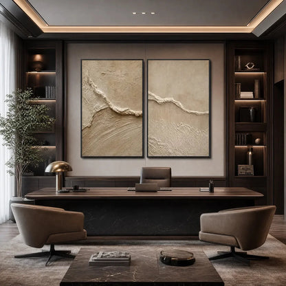 COASTAL DRIFT: Wabi Sabi Inspired Textured Abstract Painting Set | Abstract closeup, raised brushwork detail