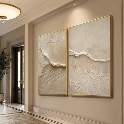 COASTAL DRIFT: Wabi Sabi Inspired Textured Abstract Painting Set | rolled canvas, ready for custom framing