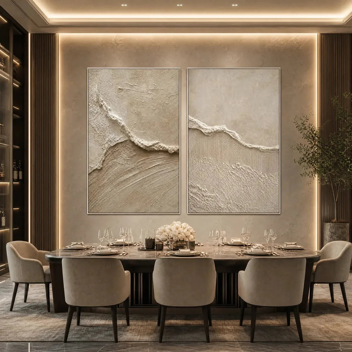 COASTAL DRIFT: Wabi Sabi Inspired Textured Abstract Painting Set | black frame version on white wall