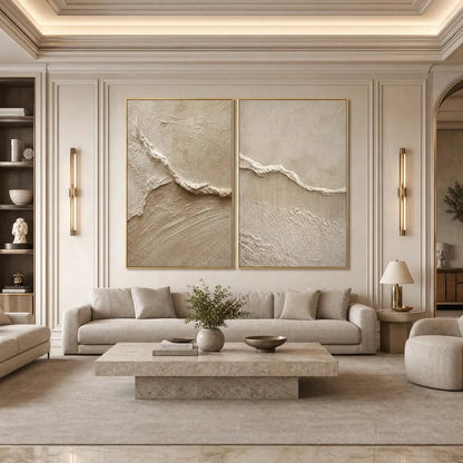 COASTAL DRIFT: Wabi Sabi Inspired Textured Abstract Painting Set | Abstract mood, soft natural light studio shot