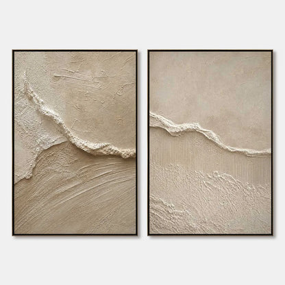 COASTAL DRIFT: Wabi Sabi Inspired Textured Abstract Painting Set | hanging in COASTAL DRIFT: Wabi Sabi Inspired Textured Abstract Painting Set featuring layered textured brushwork in refined tones;...