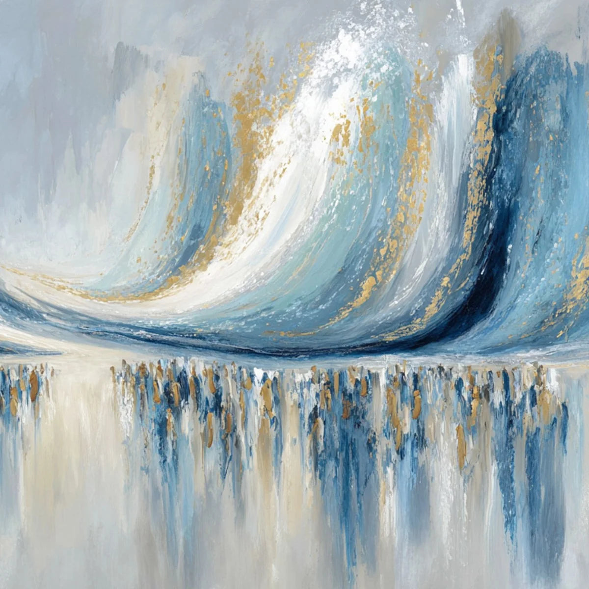 COASTAL ECHOES: Abstract Gold & Blue Textured Seascape Painting | rectangular format, hand-painted canvas edge