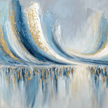 COASTAL ECHOES: Abstract Gold & Blue Textured Seascape Painting | rolled canvas, ready for custom framing