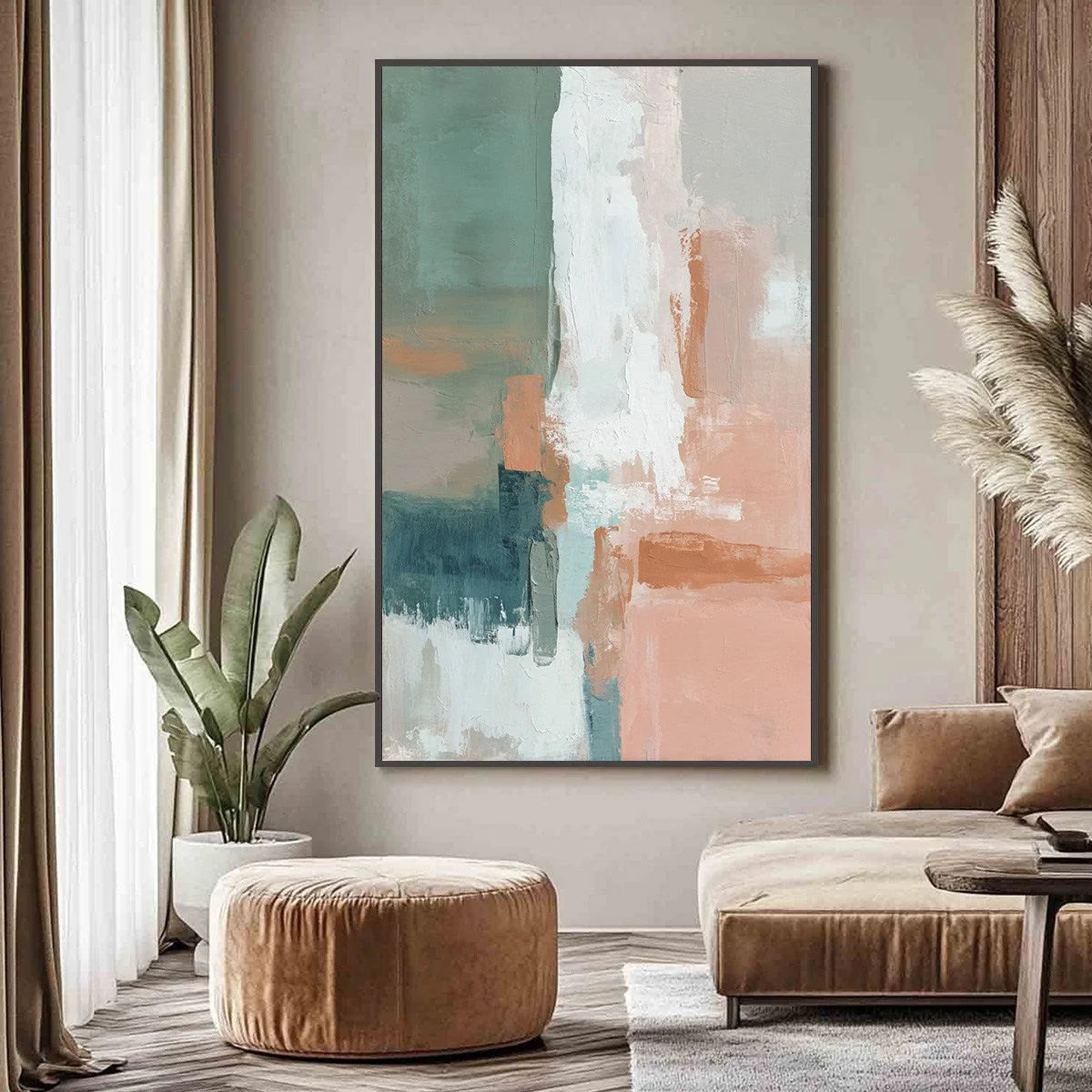 COASTAL ECHOES: Muted Tones Abstract Landscape Painting | Abstract closeup, raised brushwork detail