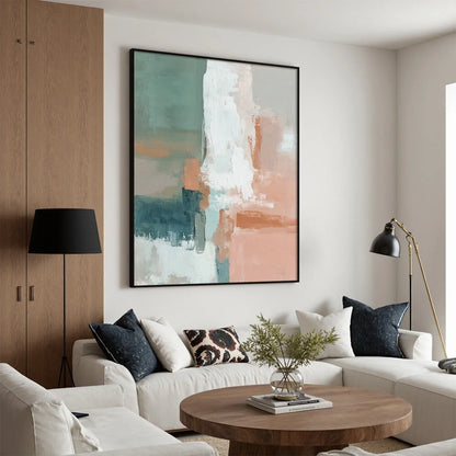 COASTAL ECHOES: Muted Tones Abstract Landscape Painting | beige palette, original Hand-painted on premium stretched canvas using artist-grade oils; rich layered surface combines smooth gradients wi...