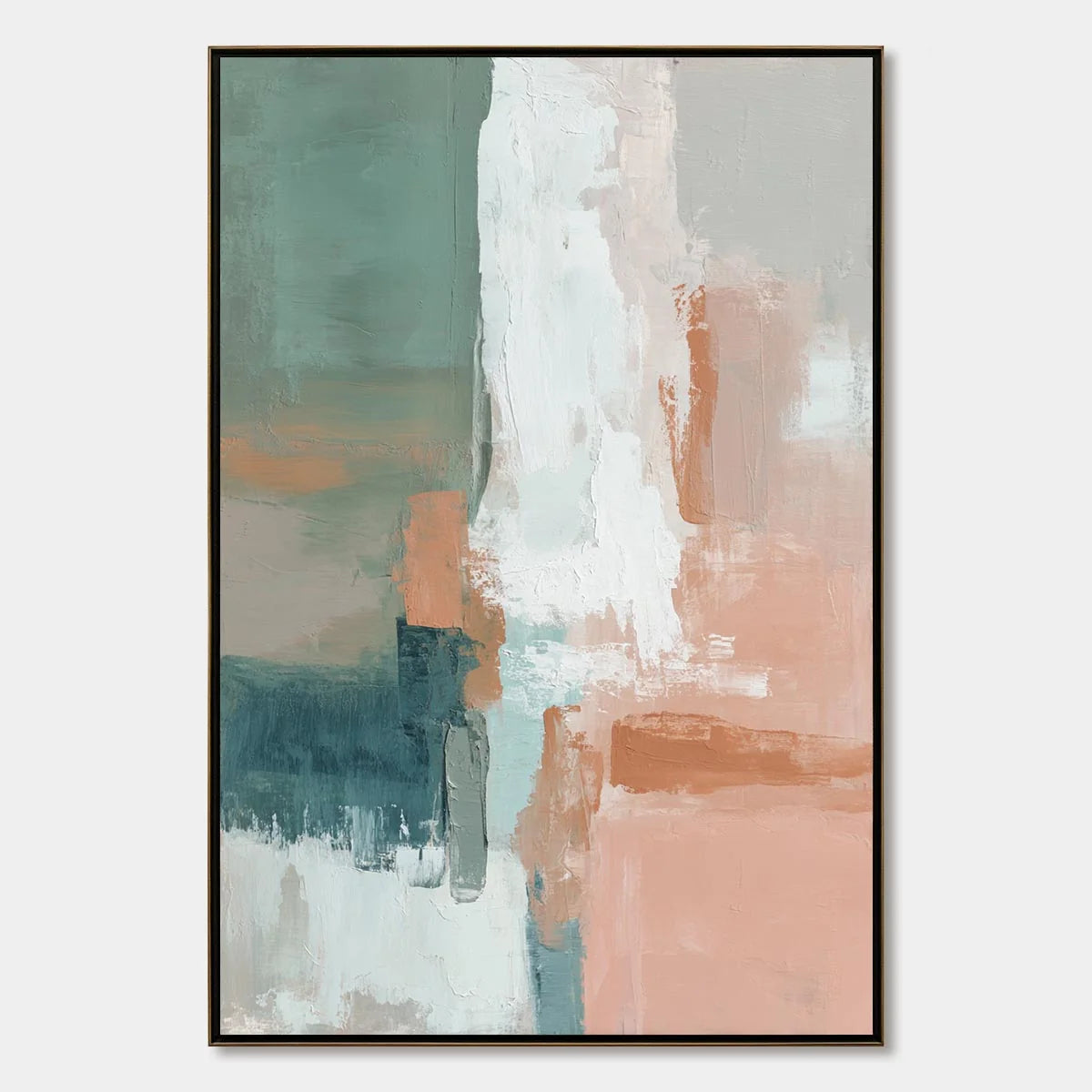 COASTAL ECHOES: Muted Tones Abstract Landscape Painting | hanging in COASTAL ECHOES: Muted Tones Abstract Landscape Painting featuring layered textured brushwork in refined tones; abstract composit...