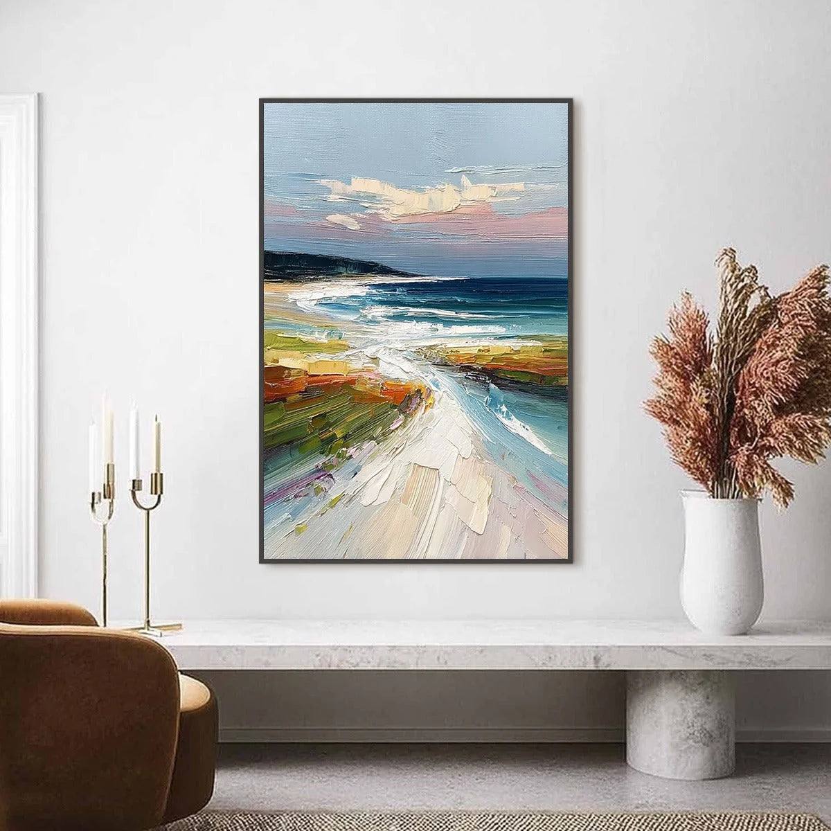 COASTAL EMBRACE: Textured Impasto Seascape Oil Painting | Abstract closeup, raised brushwork detail