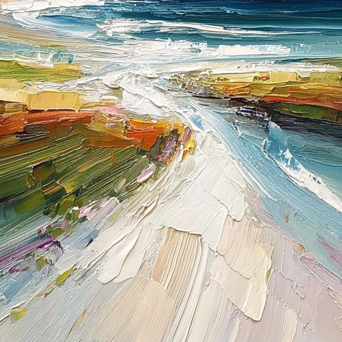 COASTAL EMBRACE: Textured Impasto Seascape Oil Painting | rolled canvas, ready for custom framing
