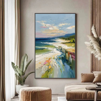 COASTAL EMBRACE: Textured Impasto Seascape Oil Painting for Wall Decor | Abstract closeup, raised brushwork detail