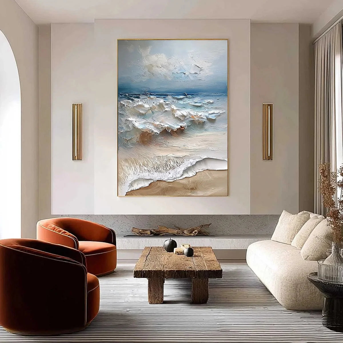 COASTAL EMBRACE: Textured Impasto Seascape Oil Painting | Abstract closeup, raised brushwork detail