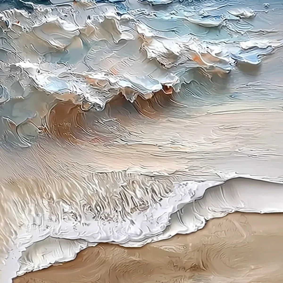 COASTAL EMBRACE: Textured Impasto Seascape Oil Painting | rectangular format, hand-painted canvas edge