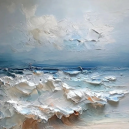 COASTAL EMBRACE: Textured Impasto Seascape Oil Painting | rolled canvas, ready for custom framing