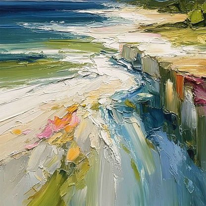 COASTAL EMBRACE: Textured Impasto Seascape Oil Painting for Wall Decor | rolled canvas, ready for custom framing
