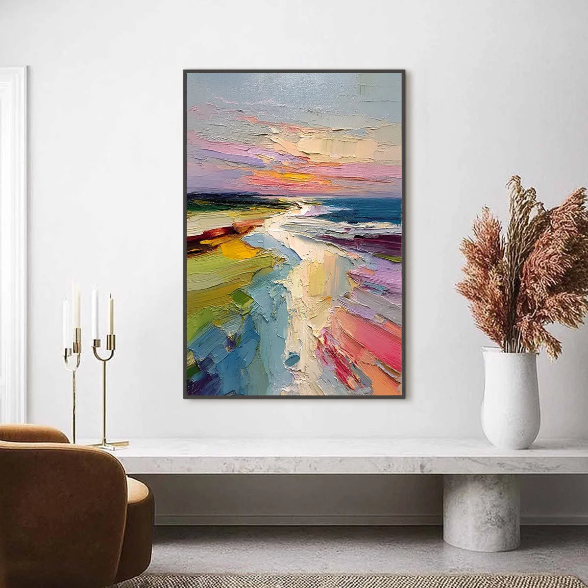 COASTAL EMBRACE: Textured Vertical Coastal Landscape Impasto Painting | Landscape closeup, raised brushwork detail