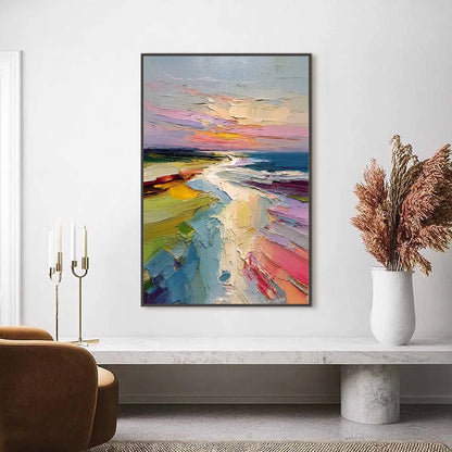 COASTAL EMBRACE: Textured Vertical Coastal Landscape Impasto Painting | Landscape closeup, raised brushwork detail