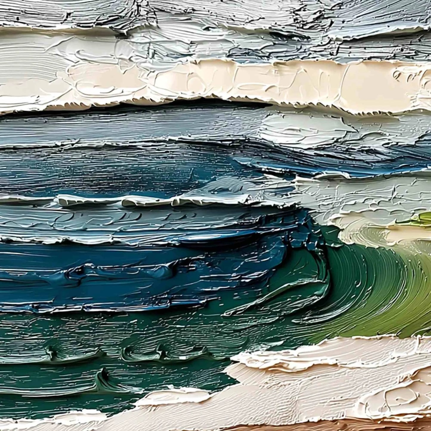 COASTAL EMBRACE: Textured Wabi Sabi Seascape Impasto Painting | rectangular format, hand-painted canvas edge