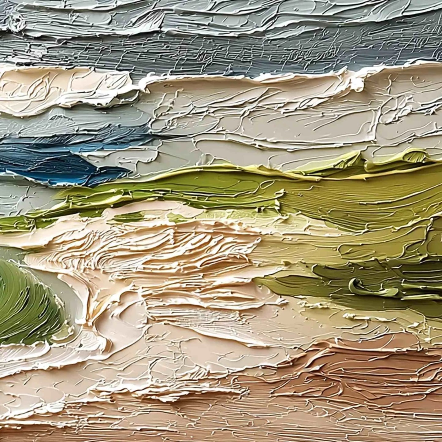 COASTAL EMBRACE: Textured Wabi Sabi Seascape Impasto Painting | rolled canvas, ready for custom framing