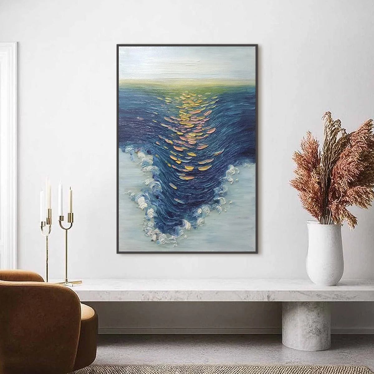 COASTAL GLOW: Textured Impasto Ocean Sunset Abstract Oil Painting | Abstract closeup, raised brushwork detail