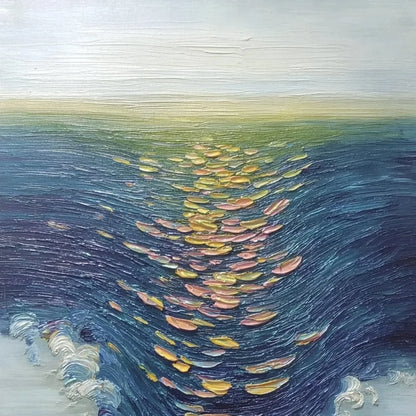 COASTAL GLOW: Textured Impasto Ocean Sunset Abstract Oil Painting | rectangular format, hand-painted canvas edge