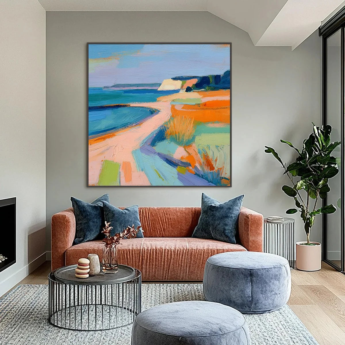 COASTAL GLOW: Textured Impasto Seascape Oil Painting for Coastal Decor | Abstract closeup, raised brushwork detail