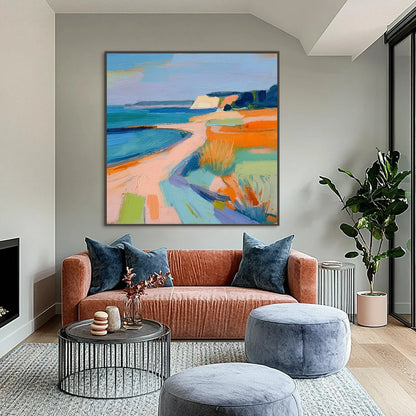 COASTAL GLOW: Textured Impasto Seascape Oil Painting for Coastal Decor | Abstract closeup, raised brushwork detail