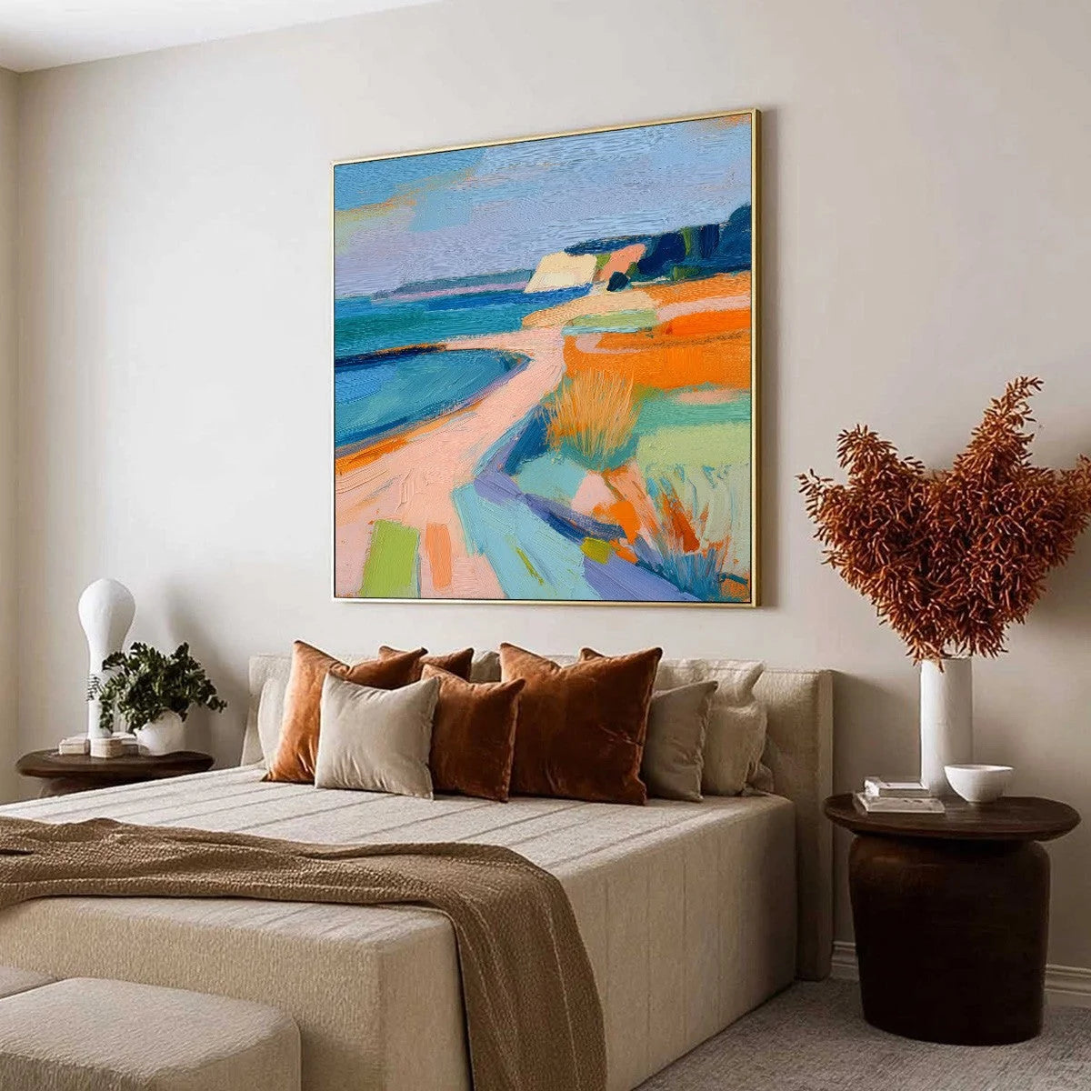 COASTAL GLOW: Textured Impasto Seascape Oil Painting for Coastal Decor | Abstract mood, soft natural light studio shot