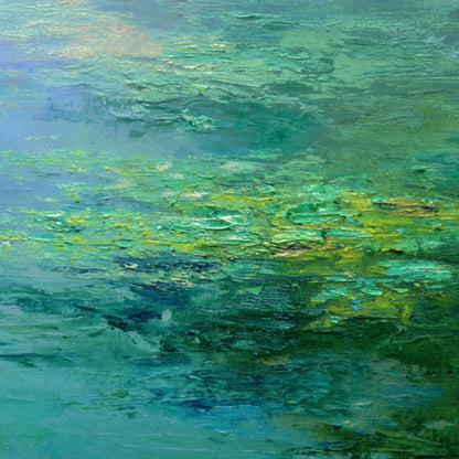 COASTAL MIST: Textured Abstract Wabi Sabi Seascape Painting | rectangular format, hand-painted canvas edge