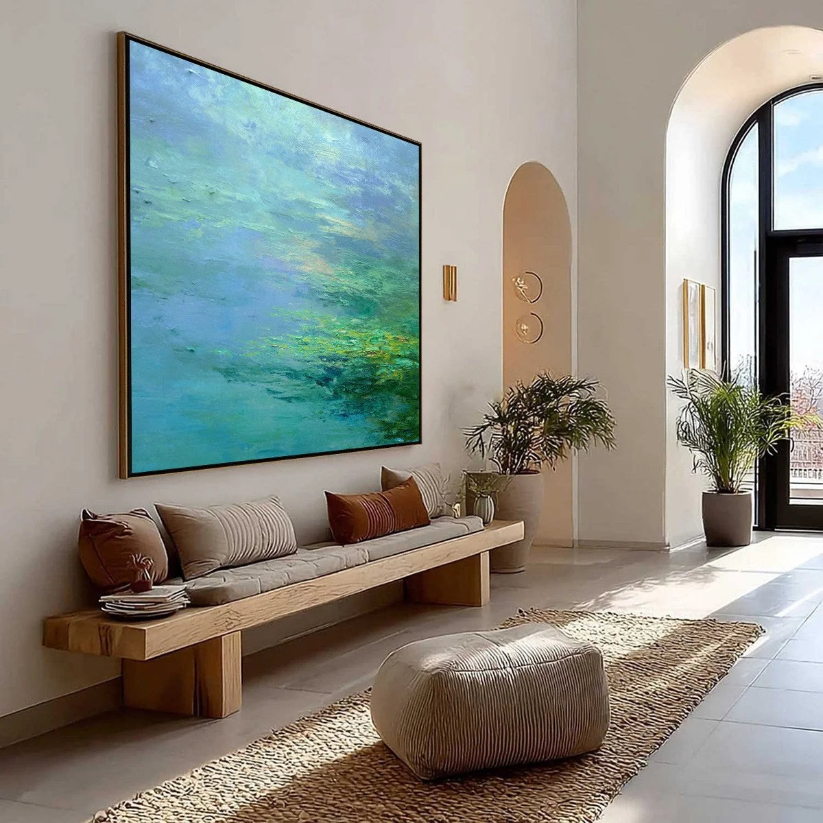 COASTAL MIST: Textured Abstract Wabi Sabi Seascape Painting | Abstract mood, soft natural light studio shot