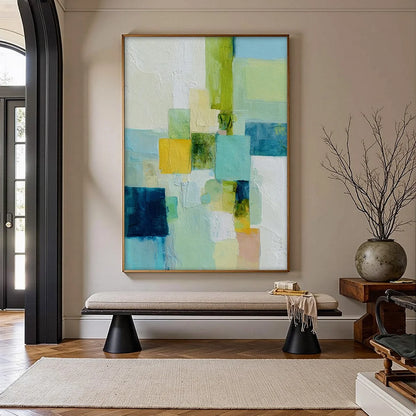 COASTAL MOSAIC: Textured Abstract Color Block Painting | Abstract closeup, raised brushwork detail