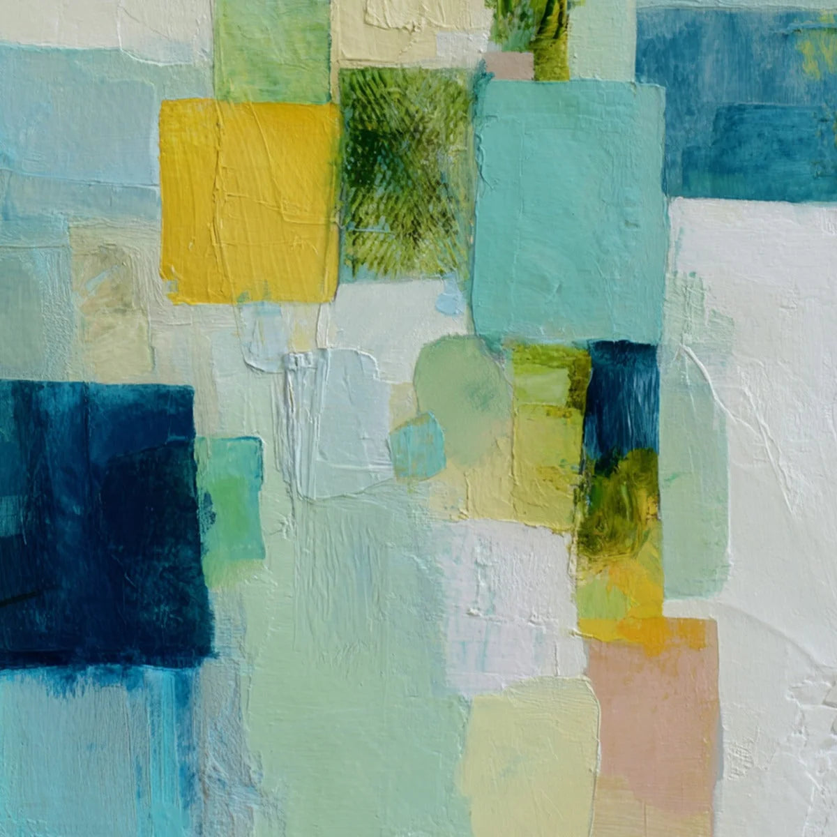 COASTAL MOSAIC: Textured Abstract Color Block Painting | rectangular format, hand-painted canvas edge