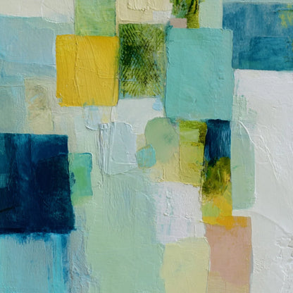 COASTAL MOSAIC: Textured Abstract Color Block Painting | rectangular format, hand-painted canvas edge