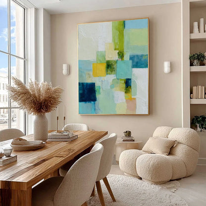 COASTAL MOSAIC: Textured Abstract Color Block Painting | Abstract mood, soft natural light studio shot