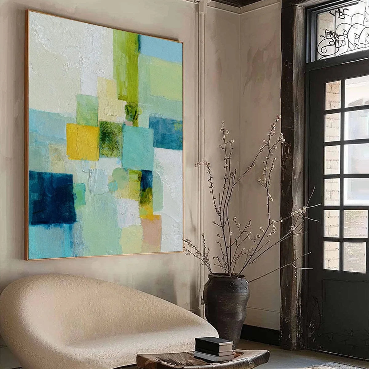 COASTAL MOSAIC: Textured Abstract Color Block Painting | beige palette, original Hand-painted on premium stretched canvas using artist-grade oils; rich layered surface combines smooth gradients wit...