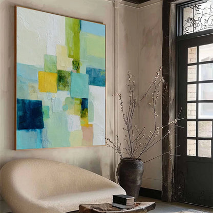 COASTAL MOSAIC: Textured Abstract Color Block Painting | beige palette, original Hand-painted on premium stretched canvas using artist-grade oils; rich layered surface combines smooth gradients wit...