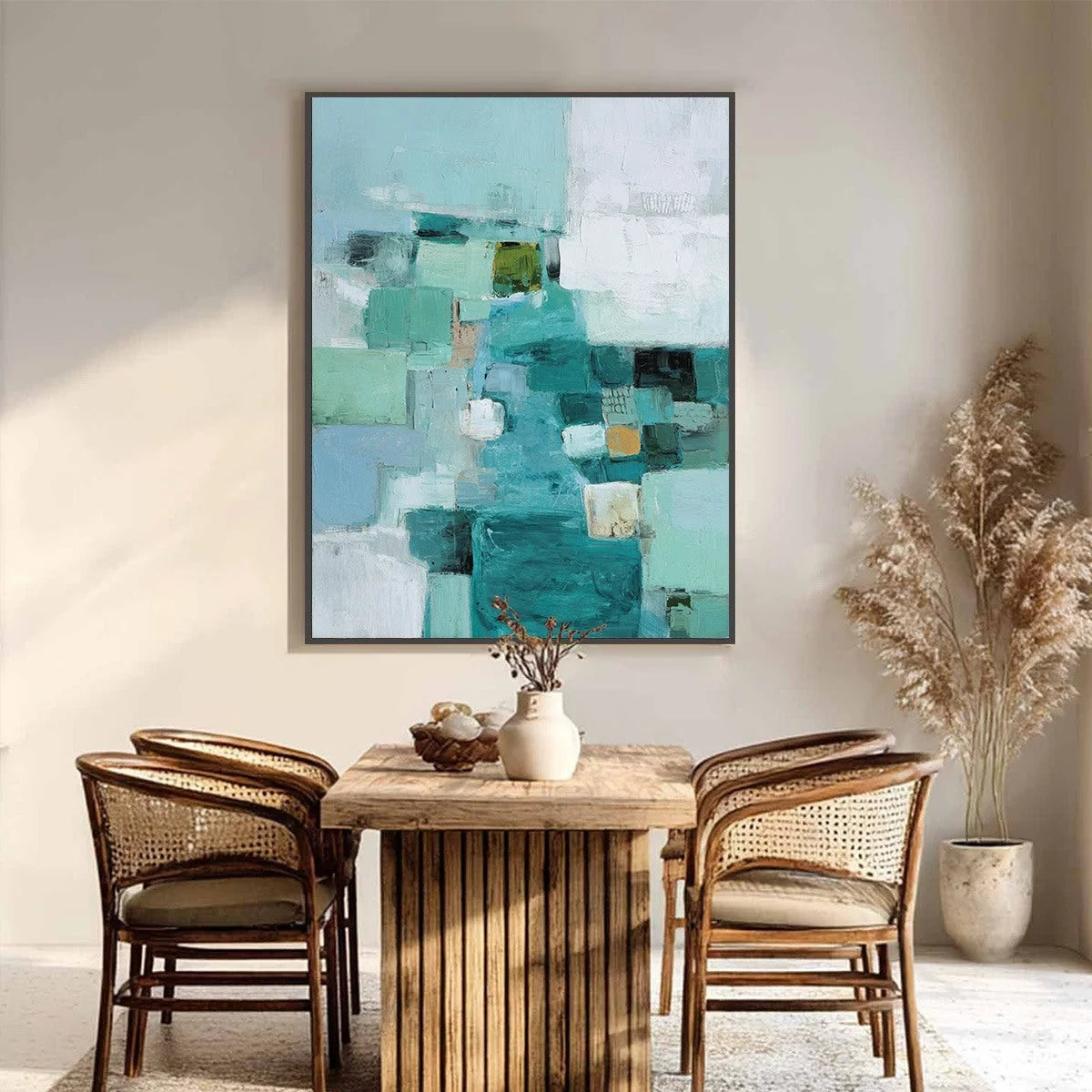COASTAL MOSAIC: Textured Abstract Painting in Teal and Blue | Abstract closeup, raised brushwork detail