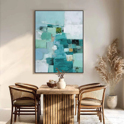COASTAL MOSAIC: Textured Abstract Painting in Teal and Blue | Abstract closeup, raised brushwork detail
