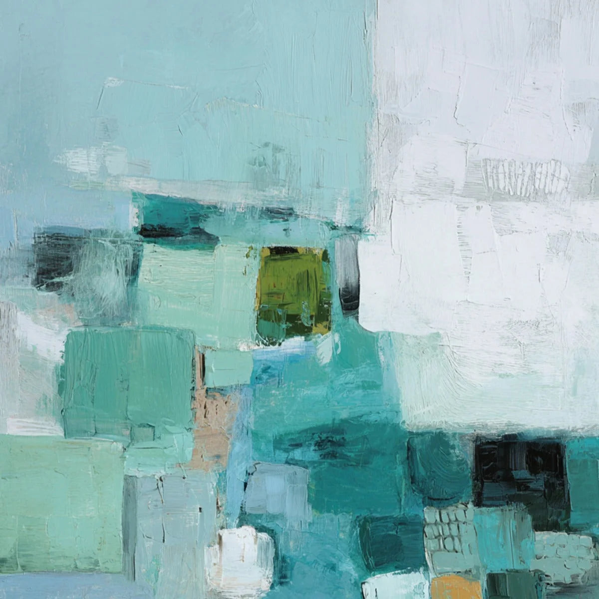 COASTAL MOSAIC: Textured Abstract Painting in Teal and Blue | rolled canvas, ready for custom framing