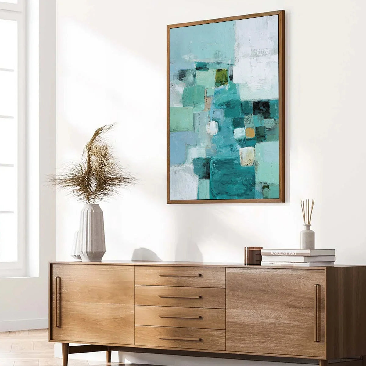 COASTAL MOSAIC: Textured Abstract Painting in Teal and Blue | blue palette, original Hand-painted on premium stretched canvas using artist-grade oils; rich layered surface combines smooth gradients...