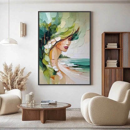 COASTAL MUSE: Textured Impasto Portrait Painting of a Woman by the Sea | Figurative closeup, raised brushwork detail