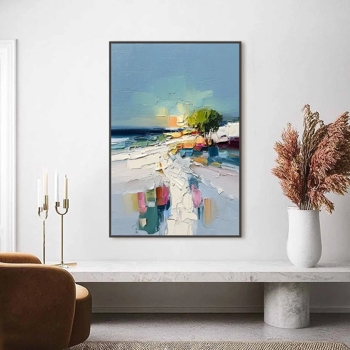 COASTAL PATH: Textured Palette Knife Abstract Seascape Painting | Abstract closeup, raised brushwork detail