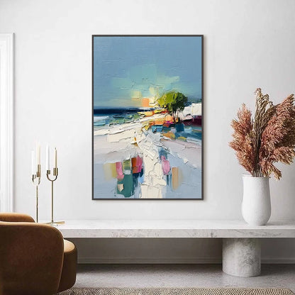 COASTAL PATH: Textured Palette Knife Abstract Seascape Painting | Abstract closeup, raised brushwork detail