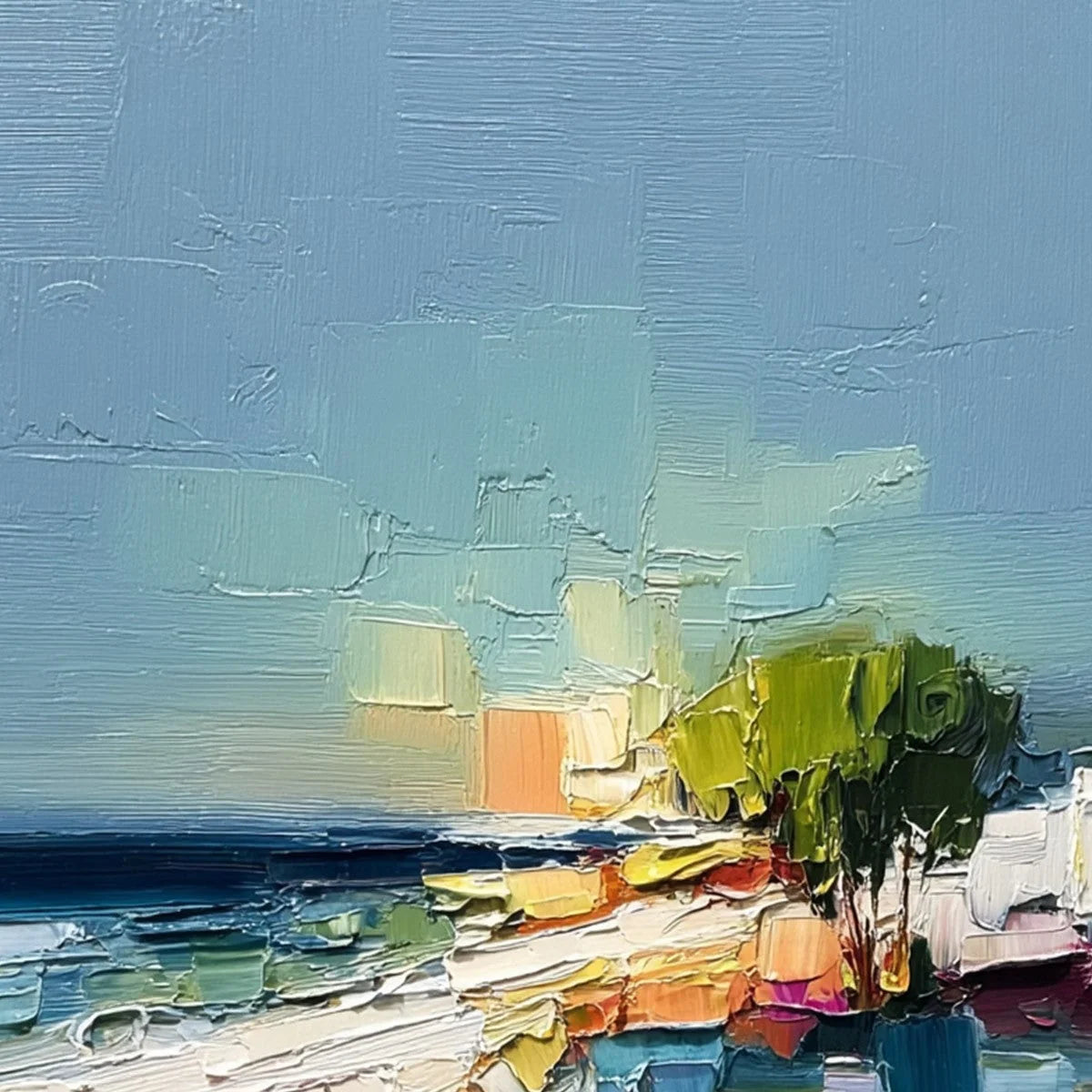 COASTAL PATH: Textured Palette Knife Abstract Seascape Painting | rectangular format, hand-painted canvas edge