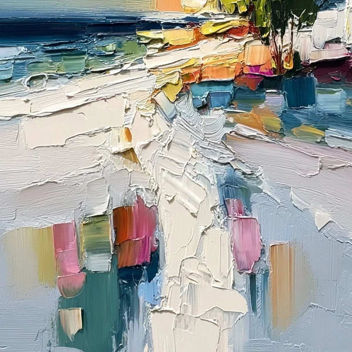 COASTAL PATH: Textured Palette Knife Abstract Seascape Painting | rolled canvas, ready for custom framing
